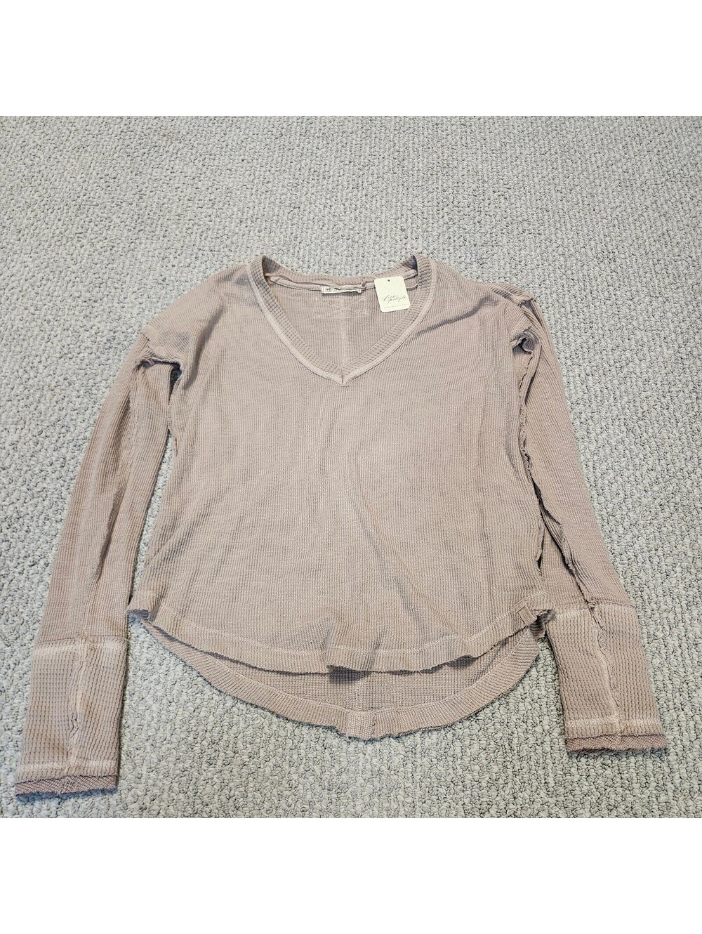 Free People We The Free Taupe Waffle Knit Long Sleeve Top Women's Size XS NWT
